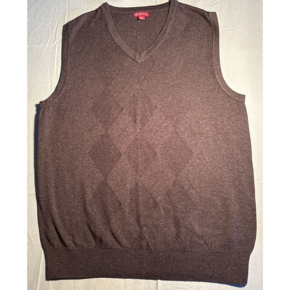 Merona Mens Gray Cotton Argyle V-Neck Sweater Vest Size M